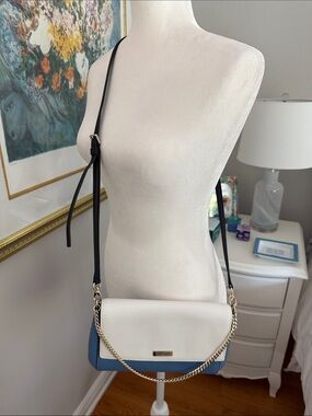 kate spade White and Blue Leather Crossbody with Gold Chain